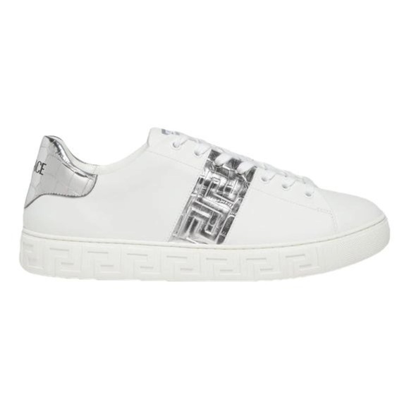 Versace Croc-Print Leather Sneakers White Silver Men's Size EU 44/US 11